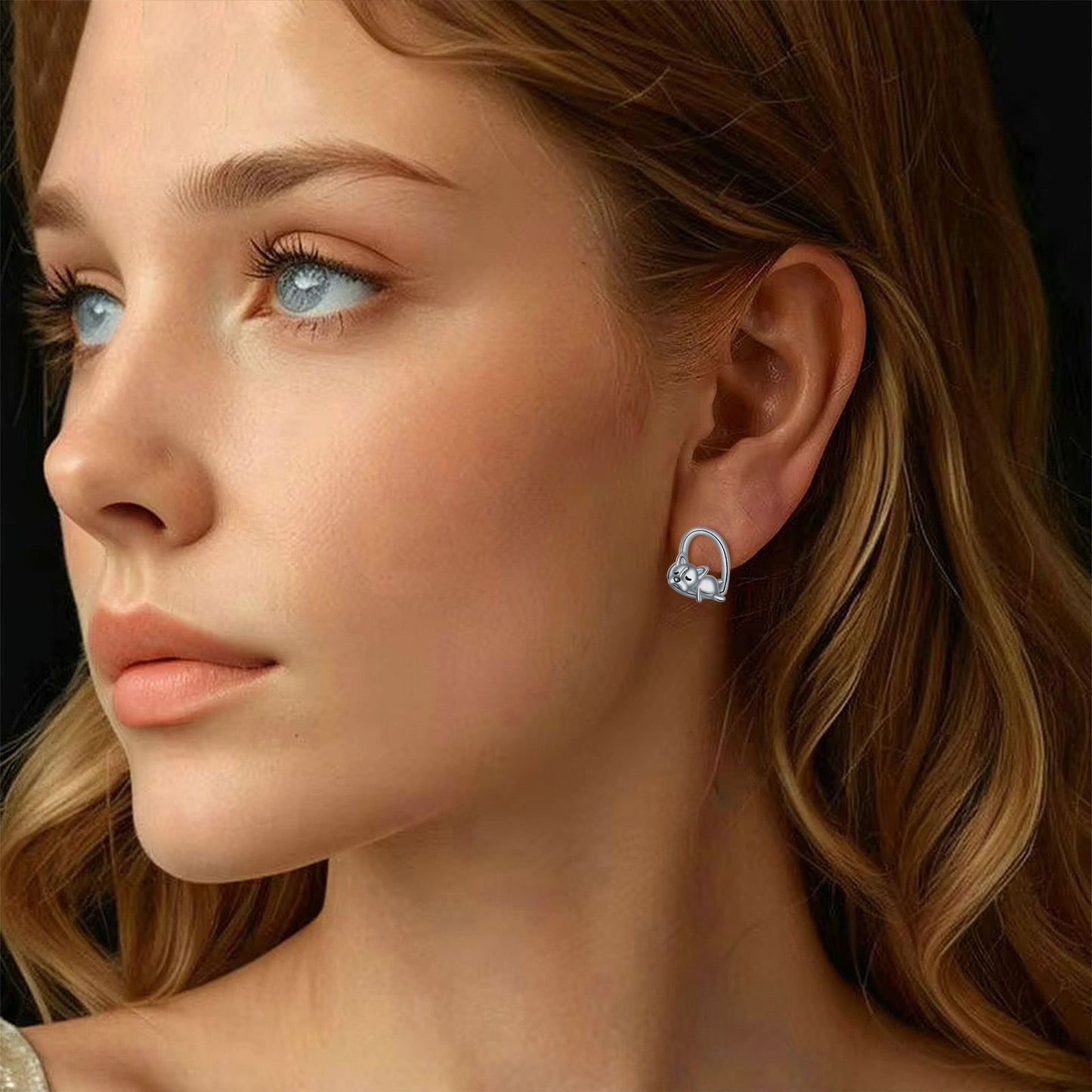 Sleeping Puppy Stud Earrings in Sterling Silver