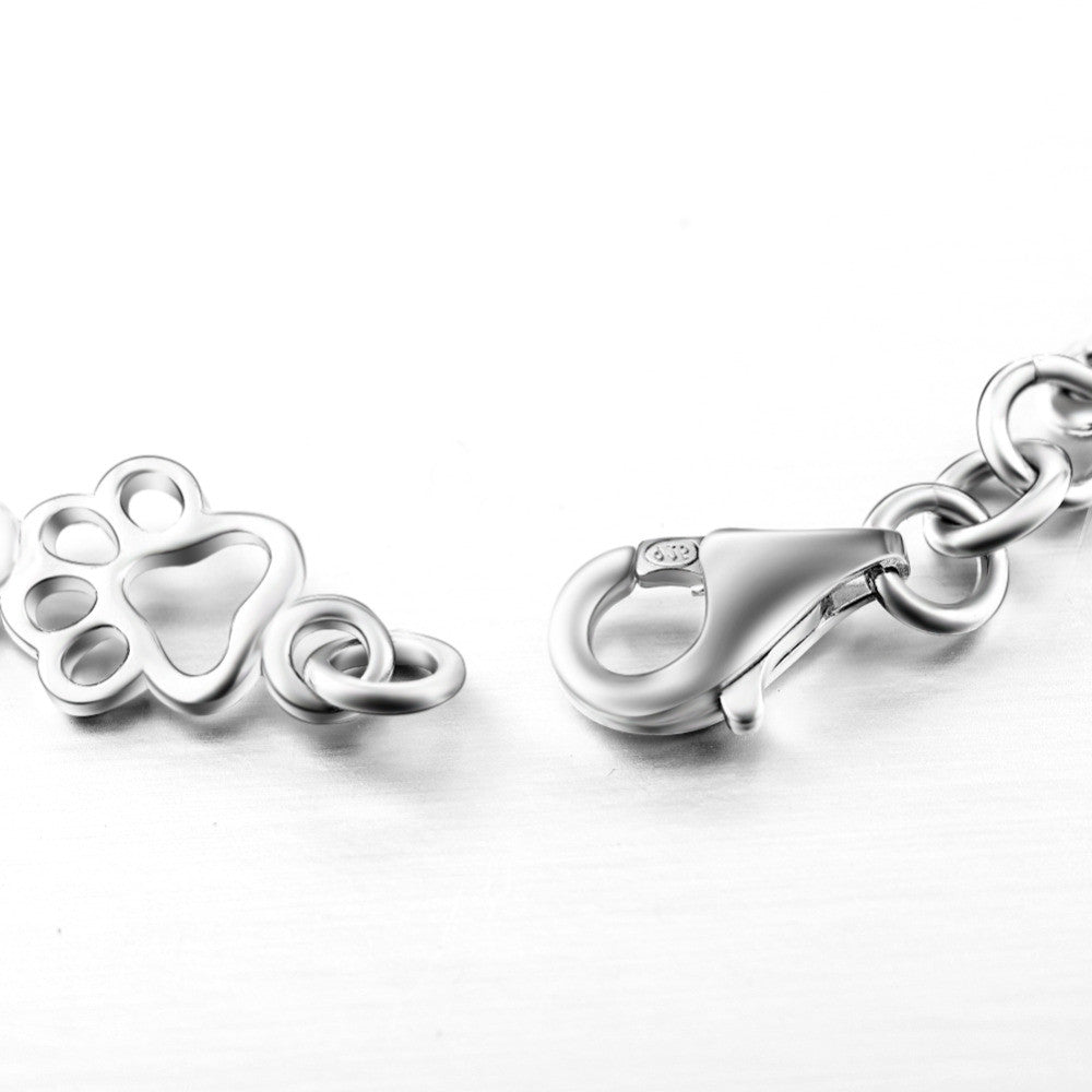 Bracelet with Dog Paw and Bone Charms in Pure Silver