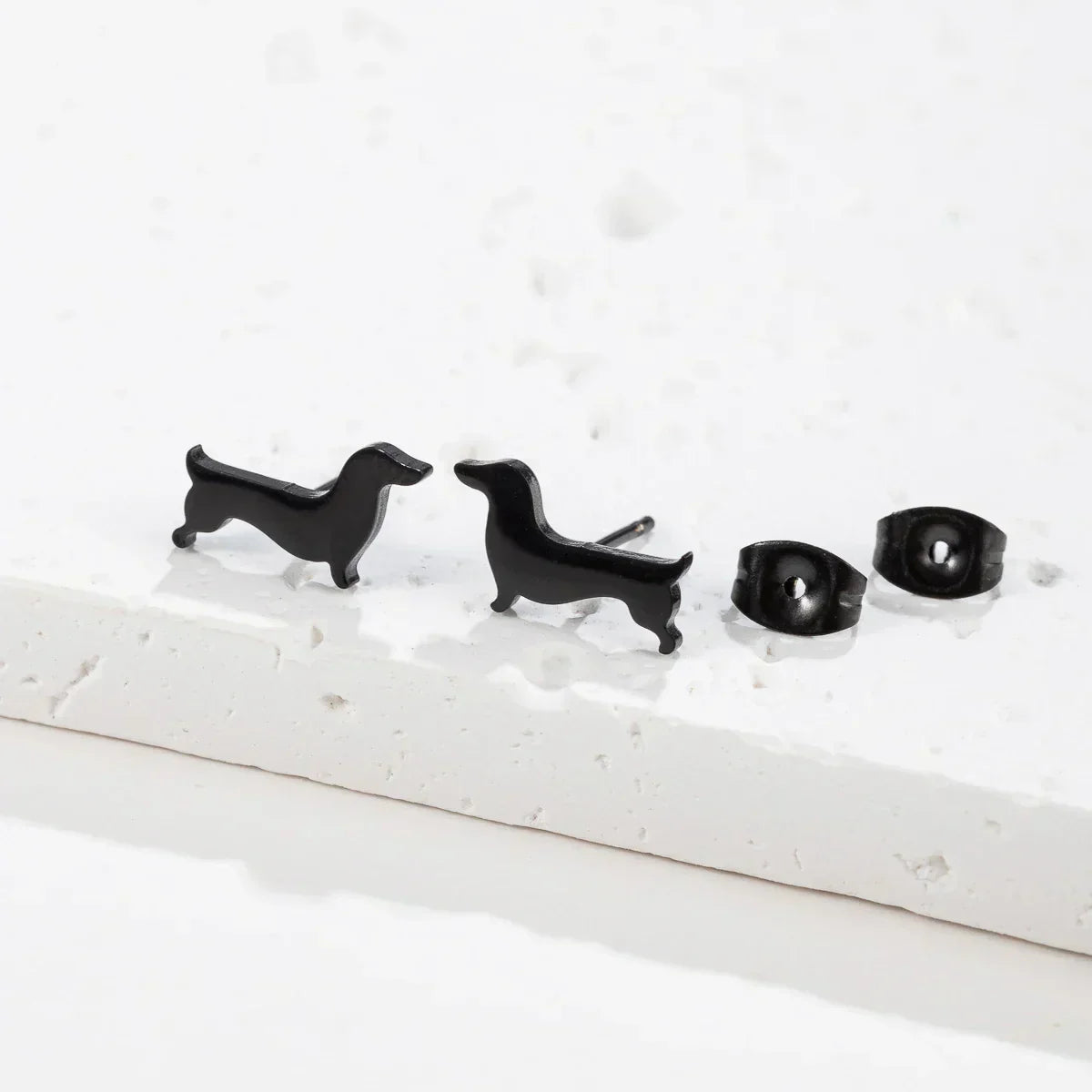 Dachshund Study Earrings β Minimalist Dog Earrings in Metal