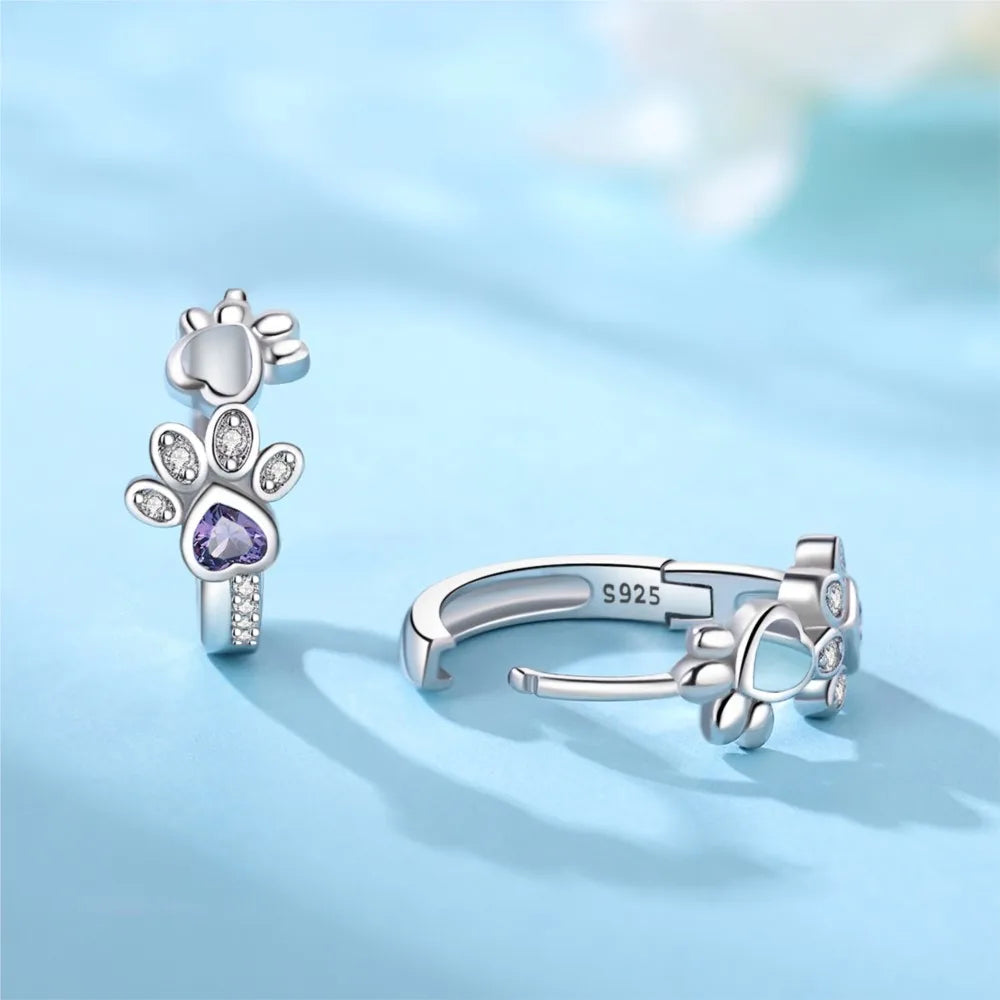 Paw Earrings in Sterling Silver β Zirconia & Heartstone Jewellery for Women