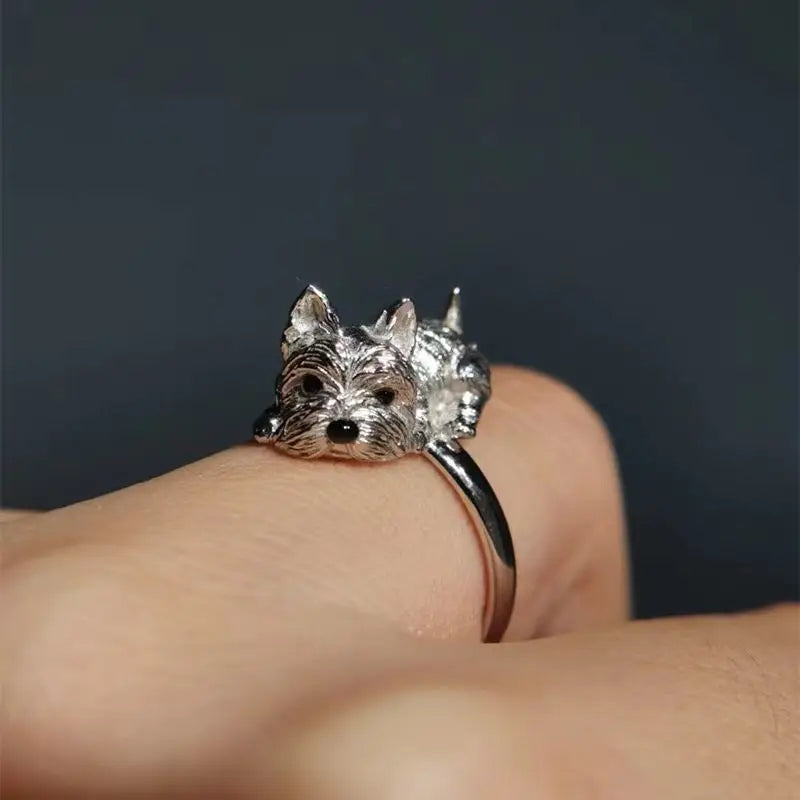 Open dog ring in retro style – adjustable animal motif ring for women