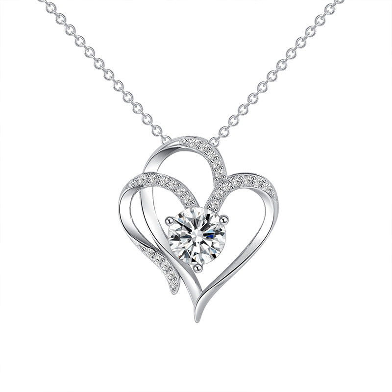 Double Heart Necklace with Zirconia – Adjustable Ladies' Necklace