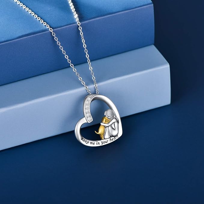 Laughing Necklace with Heart & Dog Motif – Sterling Silver Necklace with Zirconia