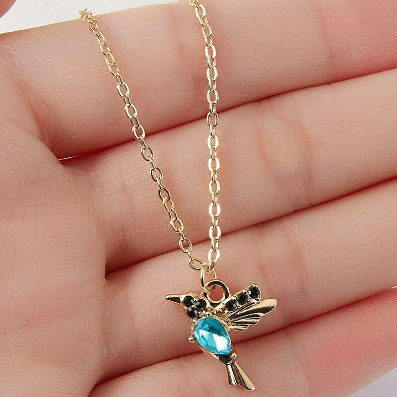 Hummingbird Necklace of Enamel and Zirconia