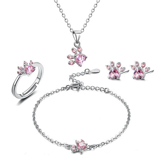 Pet Jewellery Set for Women – 4-Piece | Rose Gold with Zirconia Heart – Ring, Necklace, Earrings & Bracelet