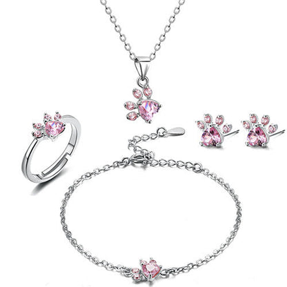 Pet Jewellery Set for Women – 4-Piece | Rose Gold with Zirconia Heart – Ring, Necklace, Earrings & Bracelet
