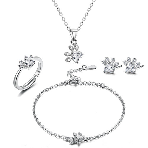 Pet Jewellery Set for Women – 4-Piece | Rose Gold with Zirconia Heart – Ring, Necklace, Earrings & Bracelet