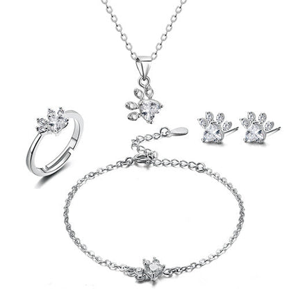 Pet Jewellery Set for Women – 4-Piece | Rose Gold with Zirconia Heart – Ring, Necklace, Earrings & Bracelet