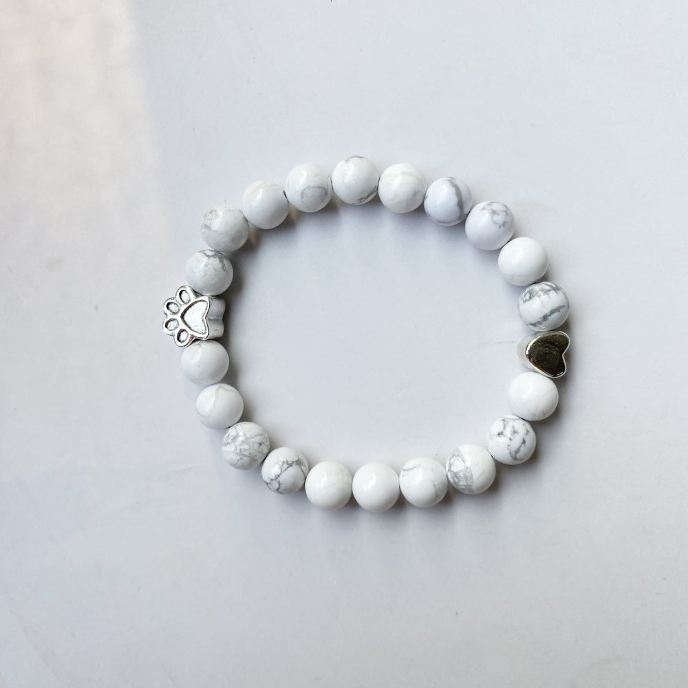 Handmade Paw Natural Stone Bracelet with Heart Charm