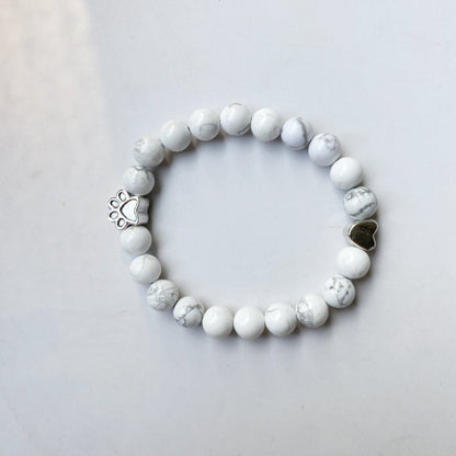 Handmade Paw Natural Stone Bracelet with Heart Charm