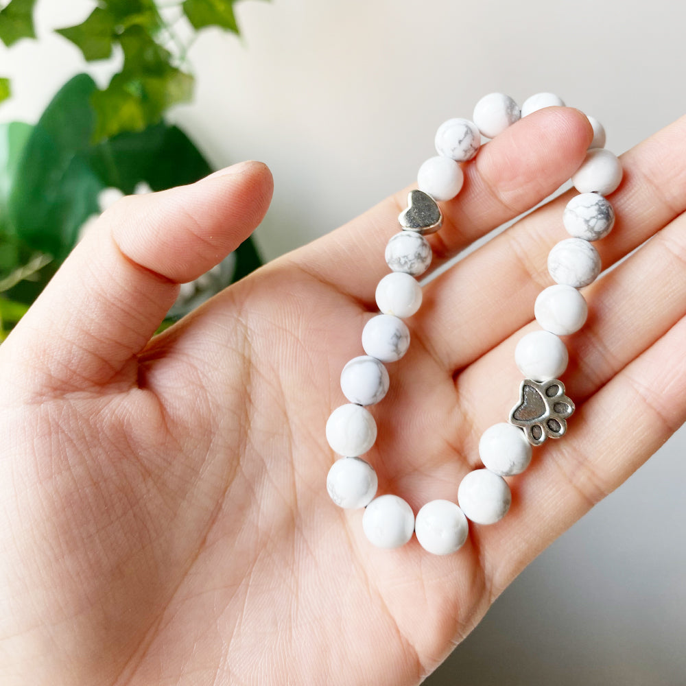 Handmade Paw Natural Stone Bracelet with Heart Charm