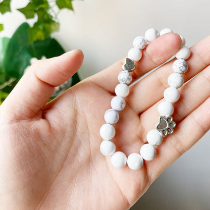 Handmade Paw Natural Stone Bracelet with Heart Charm