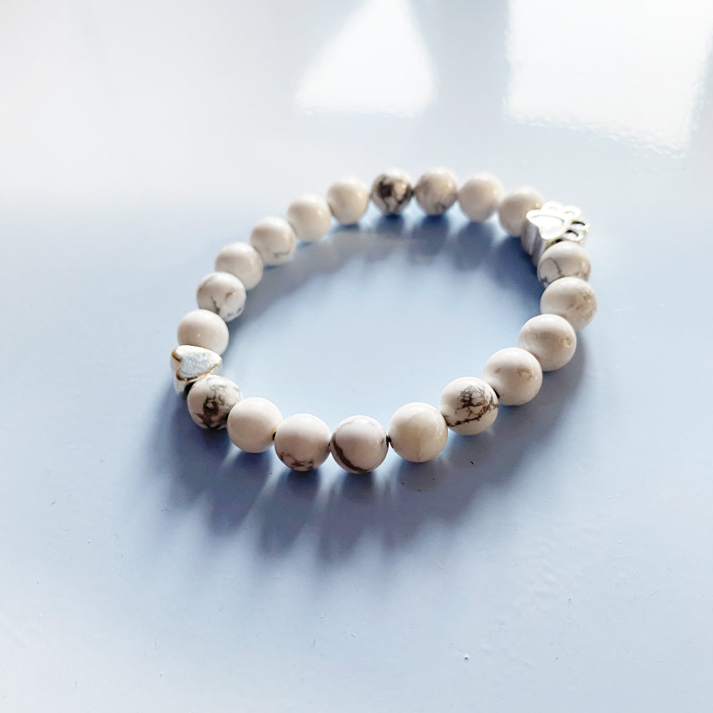 Handmade Paw Natural Stone Bracelet with Heart Charm