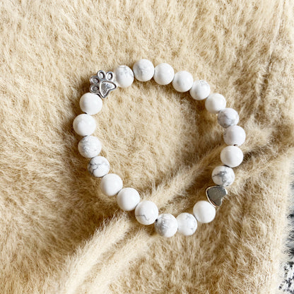 Handmade Paw Natural Stone Bracelet with Heart Charm