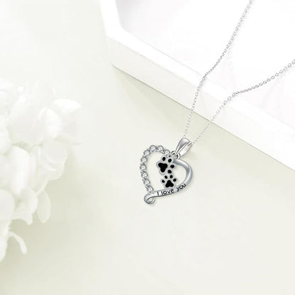 Hart Vriend Paw Print Necklace in Silver-Black