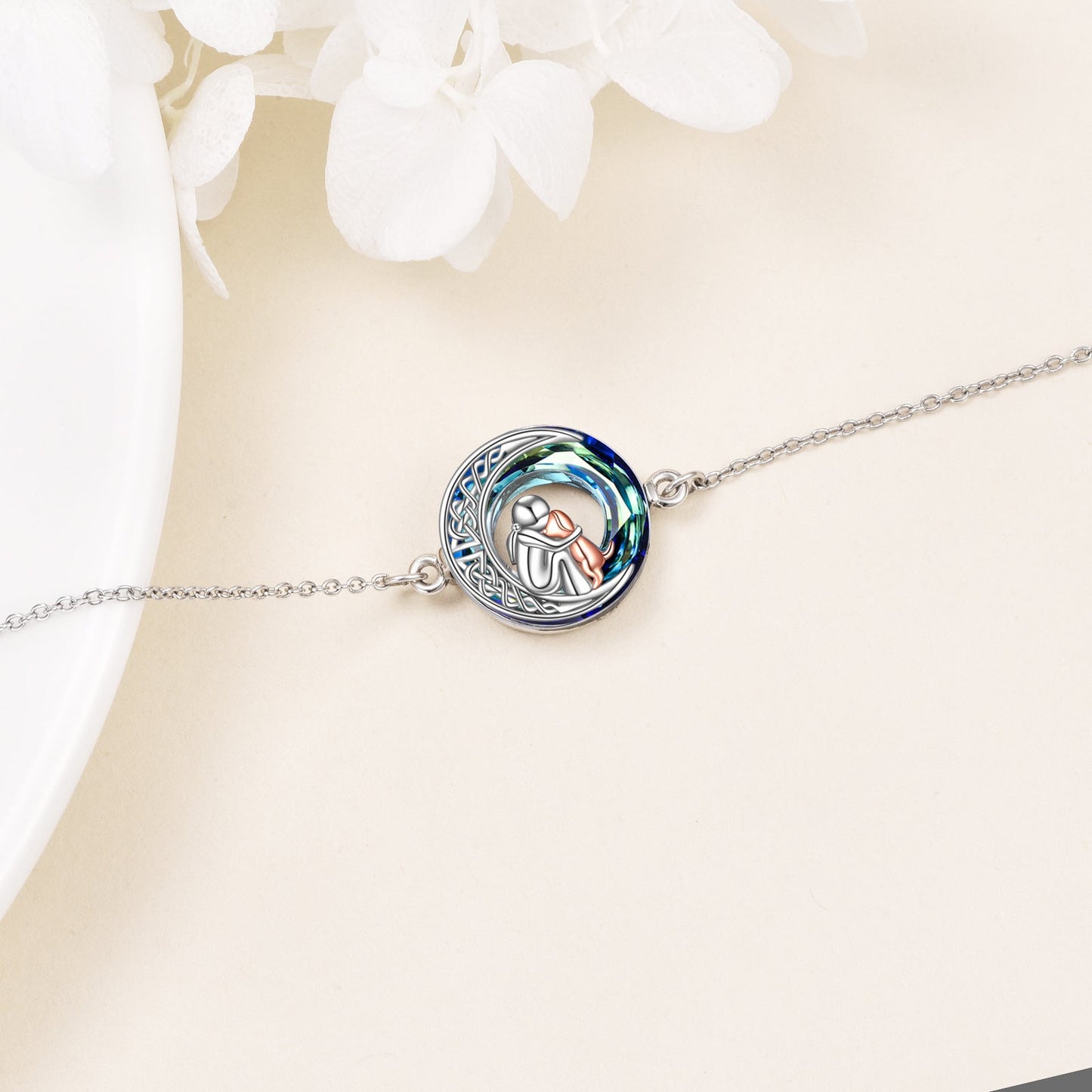 Adjustable Sterling Silver Dog-Themed Lucky Charm Bracelet