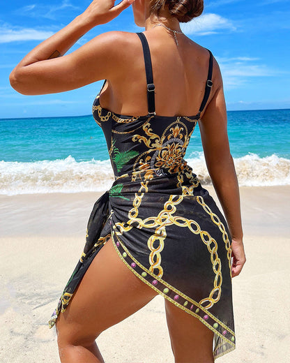 Darius – One-Piece Swimsuit with Push-Up Effect and Matching Beach Skirt