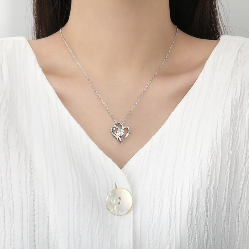 Double Heart Necklace with Zirconia – Adjustable Ladies' Necklace
