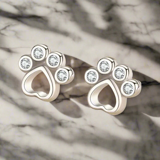 Paw Earrings in Silver with Zirconia