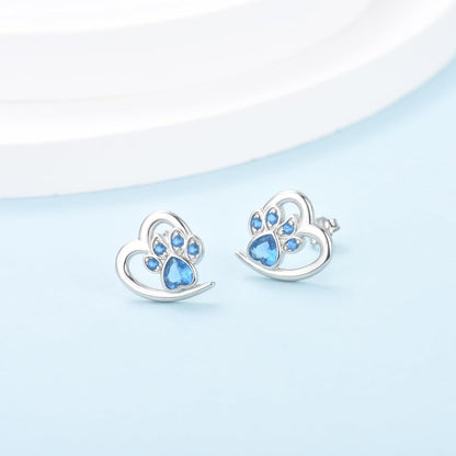 Earrings with Paw Prints and Heart – Dog and Cat Love Jewellery