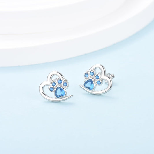 Earrings with Paw Prints and Heart – Dog and Cat Love Jewellery