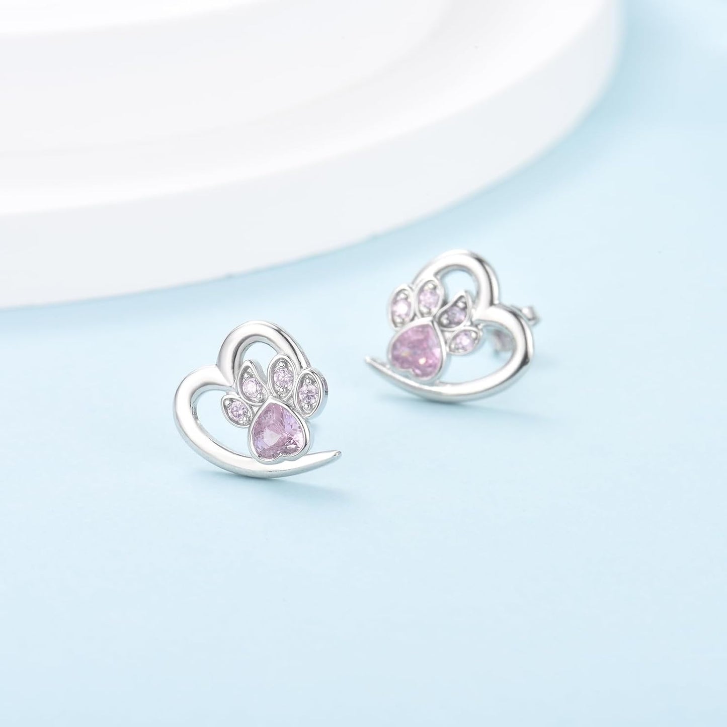 Earrings with Paw Prints and Heart – Dog and Cat Love Jewellery