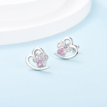 Earrings with Paw Prints and Heart – Dog and Cat Love Jewellery
