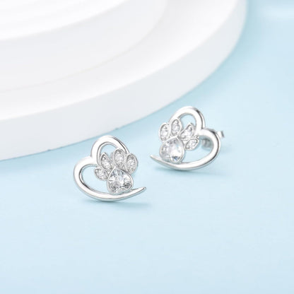Earrings with Paw Prints and Heart – Dog and Cat Love Jewellery