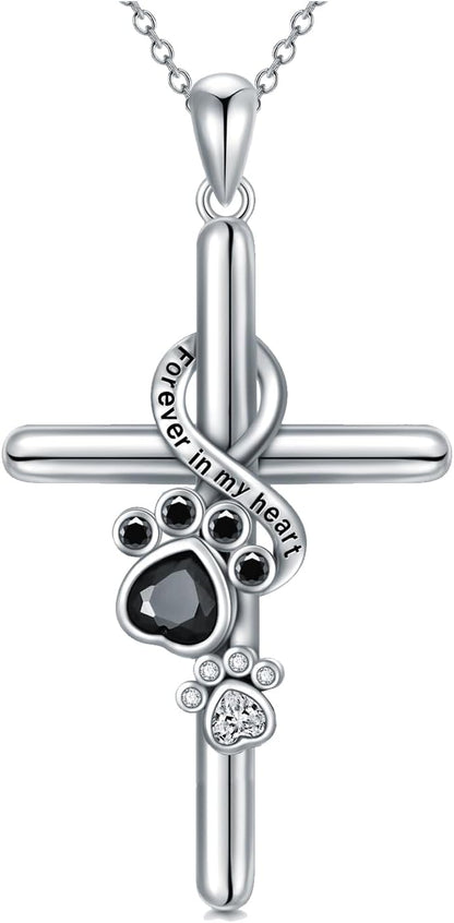 Sterling Silver Necklace – Paw Print / Cross Pendant