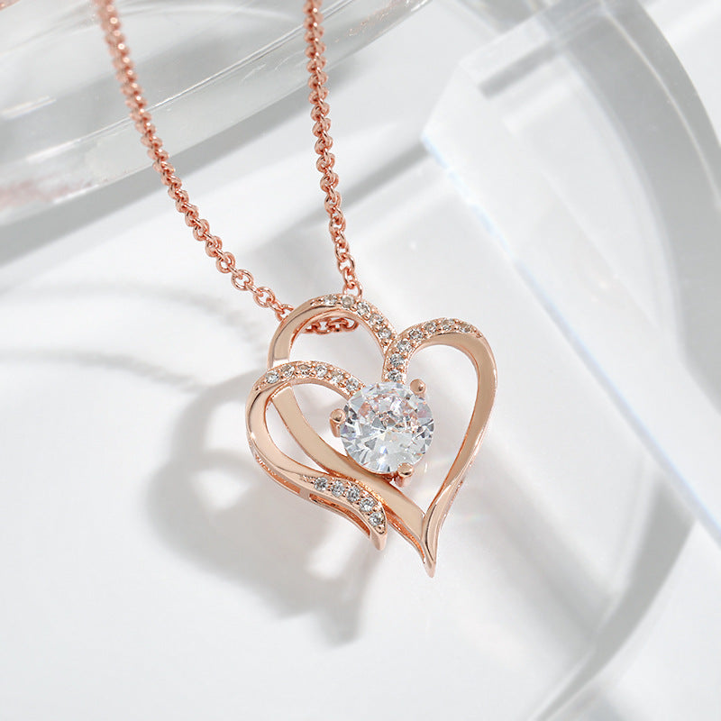 Double Heart Necklace with Zirconia – Adjustable Ladies' Necklace