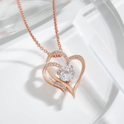 Double Heart Necklace with Zirconia – Adjustable Ladies' Necklace