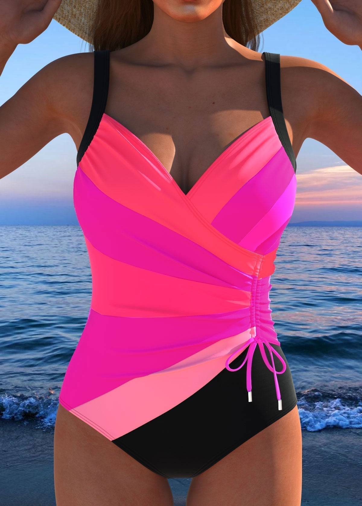 Luxury Surplice Swimsuit with Colourful Print