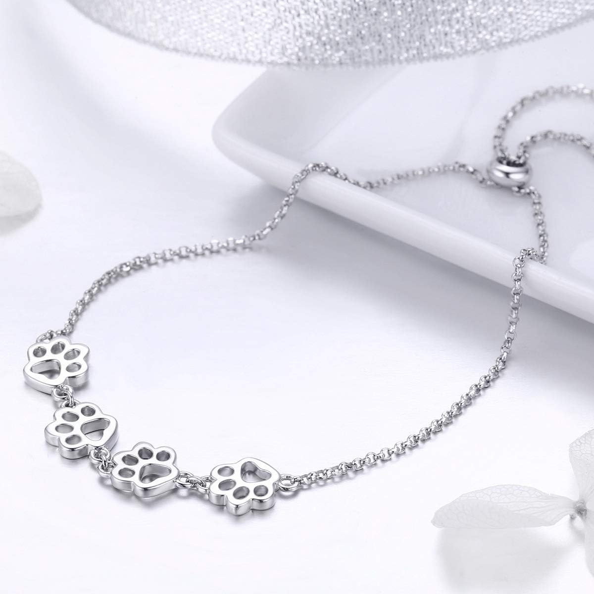 Sterling Silver Dog Paw Print Bracelet – Adjustable Bracelet