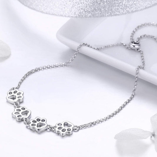 Sterling Silver Dog Paw Print Bracelet – Adjustable Bracelet