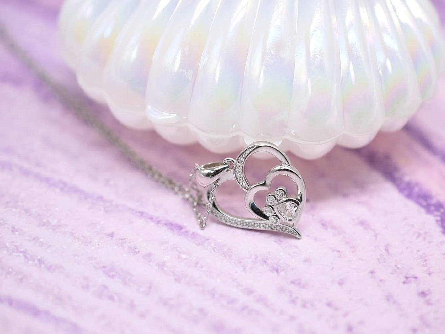 Pet Necklace for Women – Sterling Silver Heart Pendant with Paw Print and Zirconia