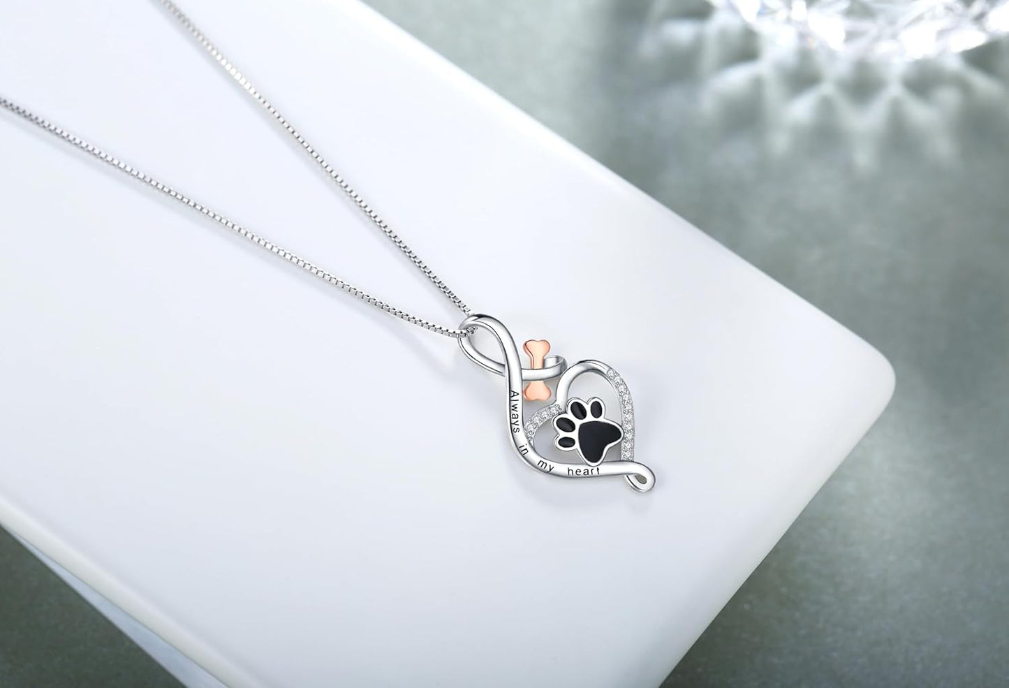 Lucky Necklace with Paw, Heart & Bone – "Always in my heart" pendant