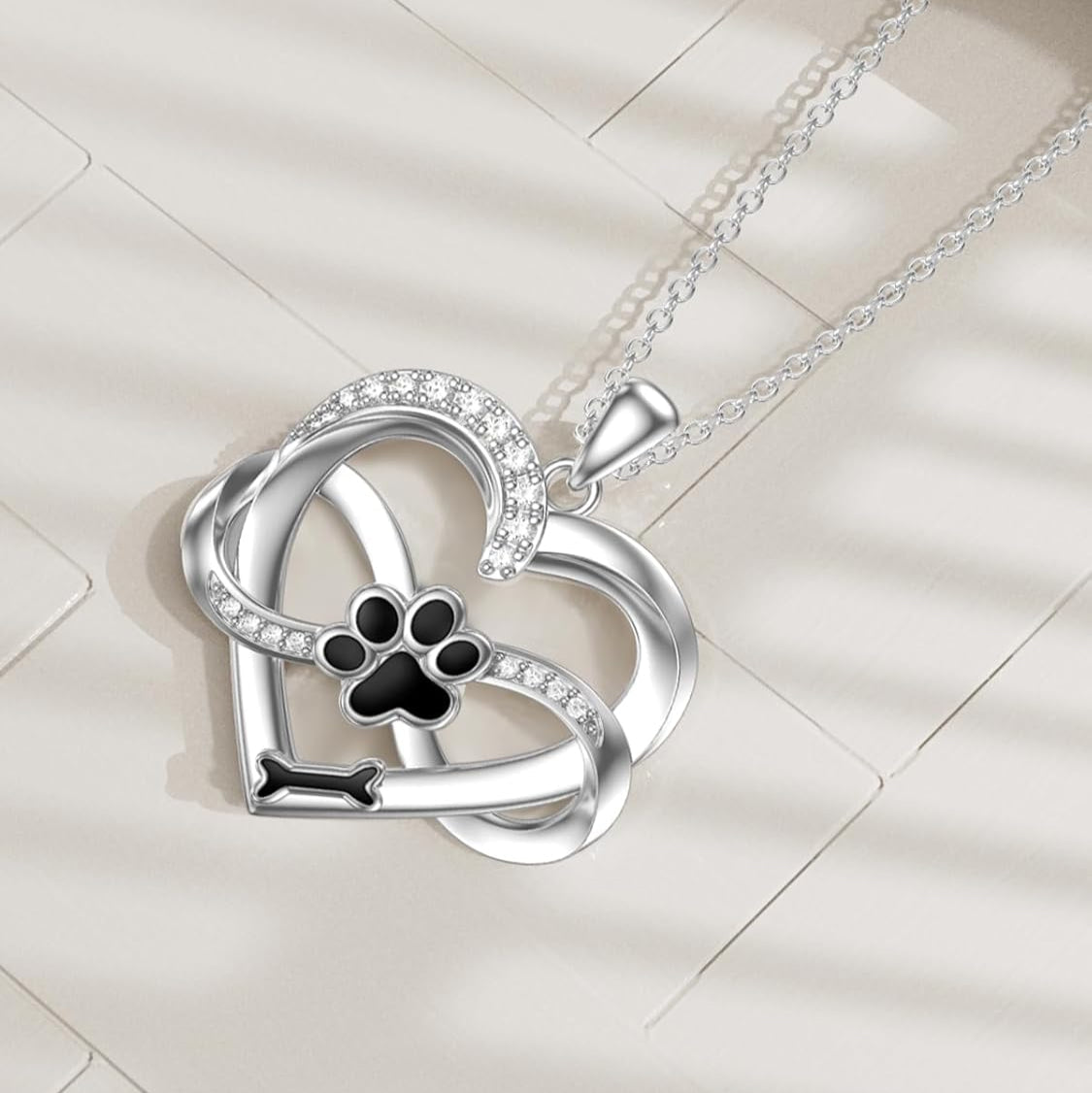 Infinity Necklace with Heart & Paw in Silver – Symbolic Pet Jewellery
