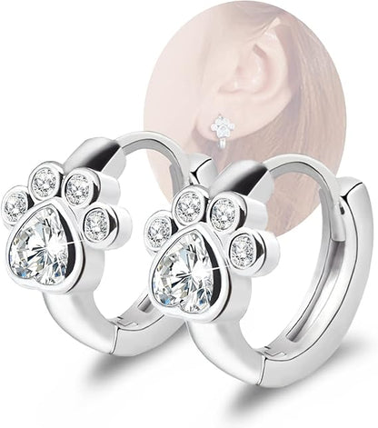 Small Hoop Earrings with Paw Print Design – Animal Huggie Earrings for Women
