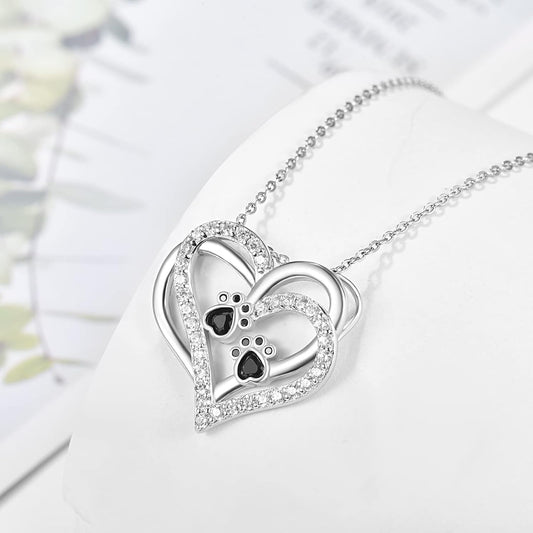 Heart Necklace with Dog Paw