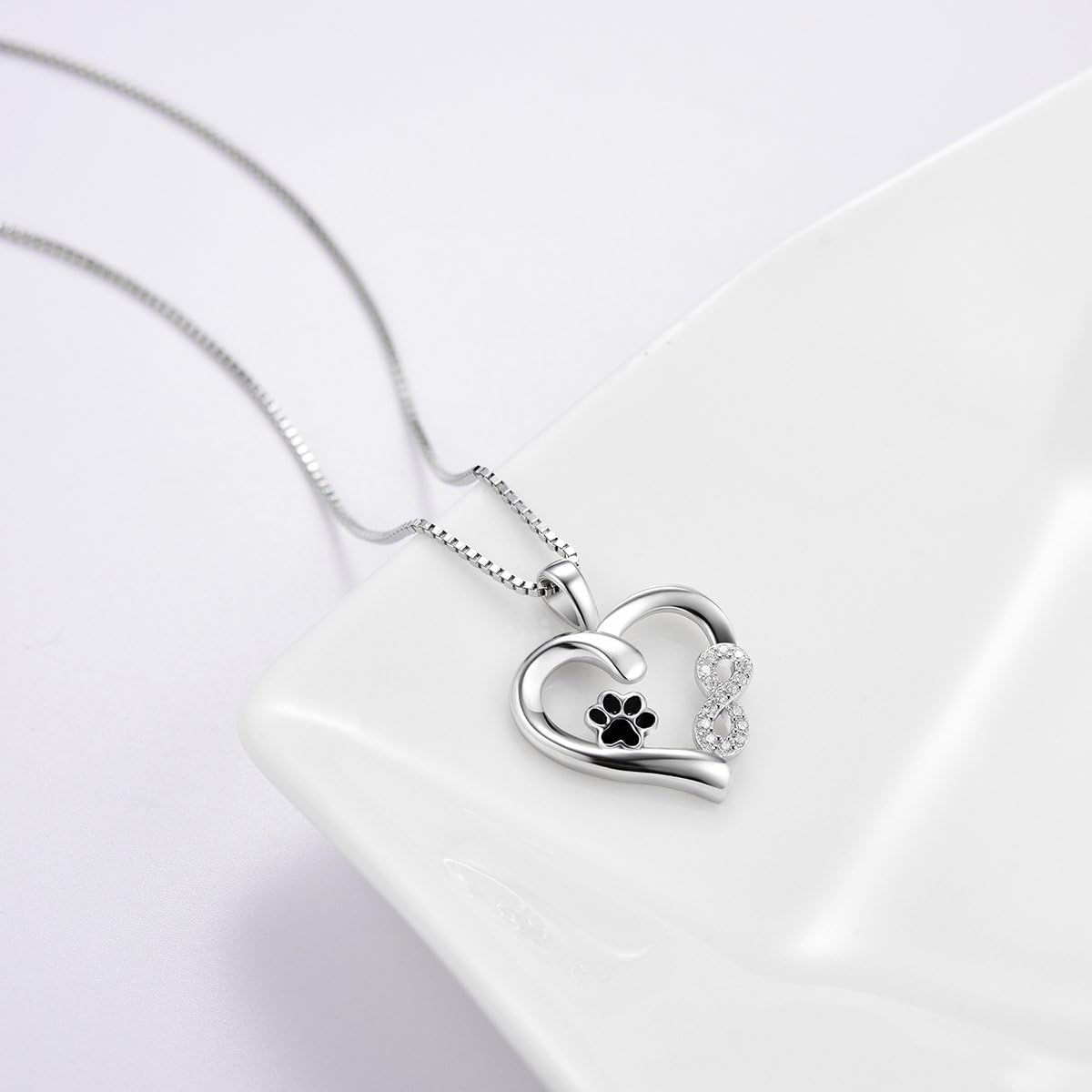 Necklace with Paw Print & Heart with Infinity Pendant