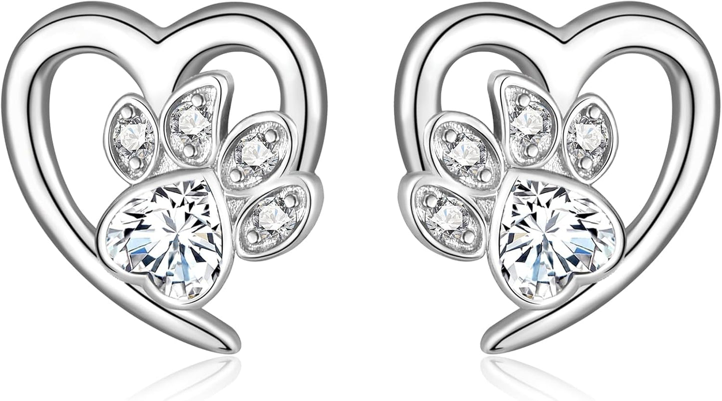 Earrings with Paw Prints and Heart – Dog and Cat Love Jewellery