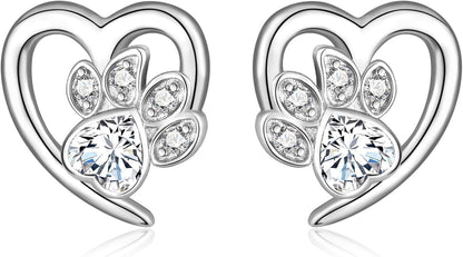 Earrings with Paw Prints and Heart – Dog and Cat Love Jewellery