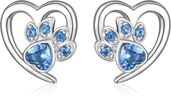 Earrings with Paw Prints and Heart – Dog and Cat Love Jewellery