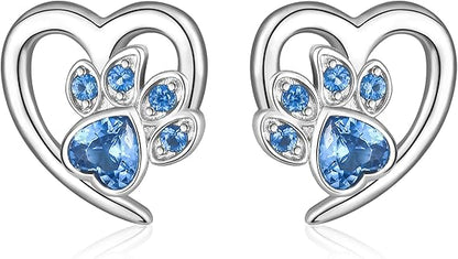 Earrings with Paw Prints and Heart – Dog and Cat Love Jewellery