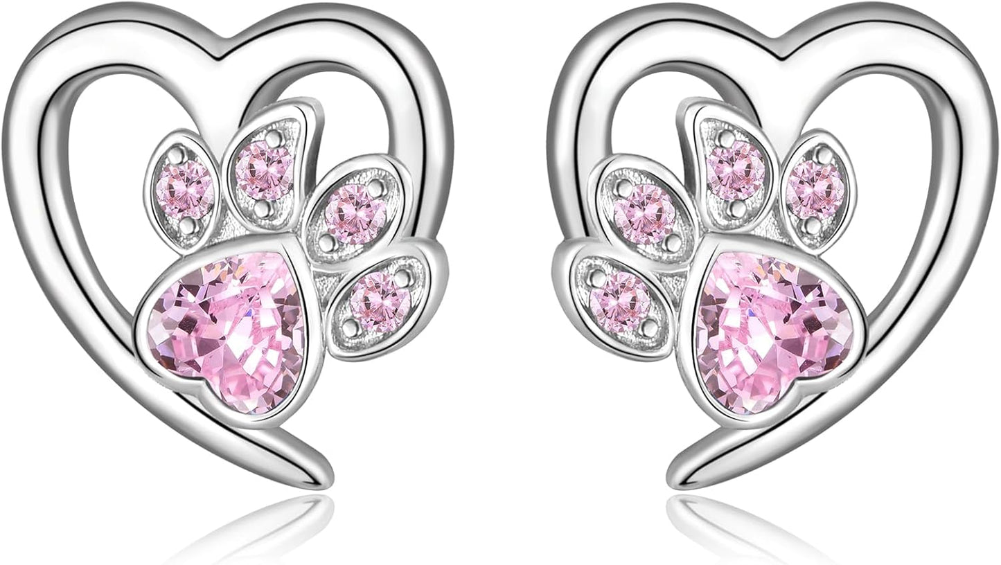 Earrings with Paw Prints and Heart – Dog and Cat Love Jewellery