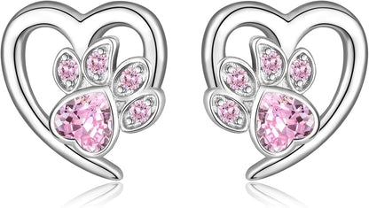 Earrings with Paw Prints and Heart – Dog and Cat Love Jewellery