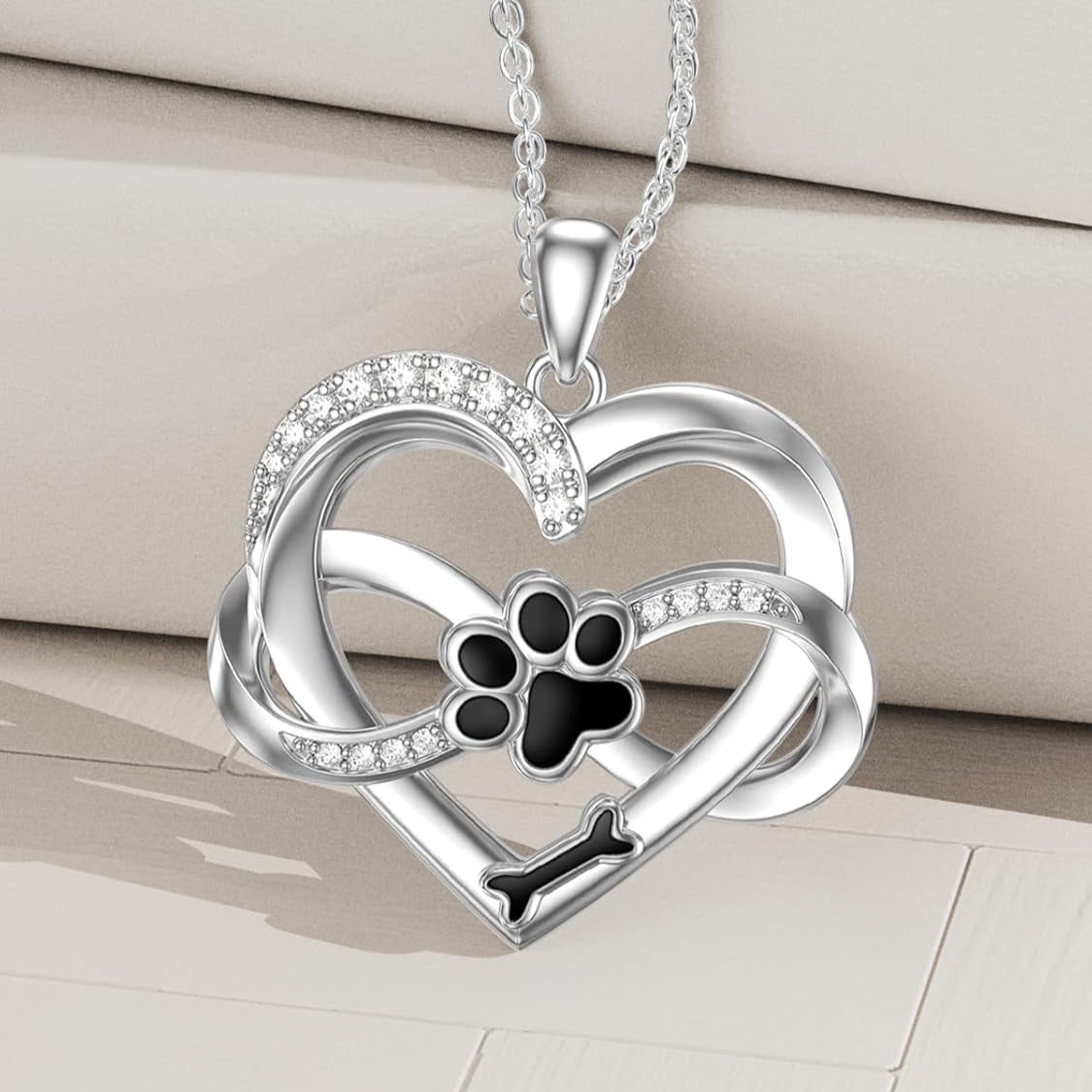 Infinity Necklace with Heart & Paw in Silver – Symbolic Pet Jewellery