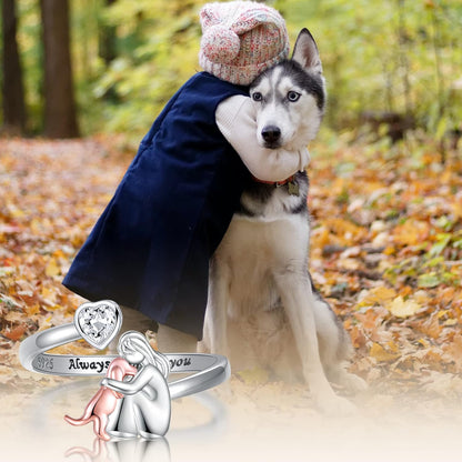 Dog Ring in 925 Sterling Silver and White Zirconia – Adjustable Ring