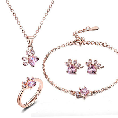 Pet Jewellery Set for Women – 4-Piece | Rose Gold with Zirconia Heart – Ring, Necklace, Earrings & Bracelet