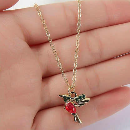 Hummingbird Necklace of Enamel and Zirconia